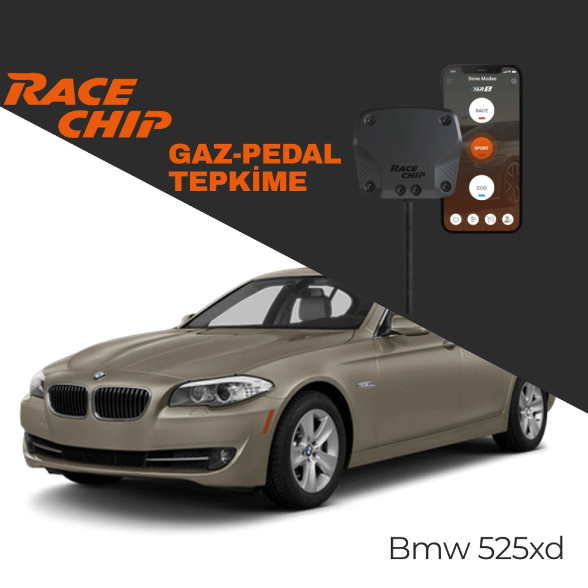 RaceChip XLR5 Bmw 5 Serisi (F10) 525xd 218 PS Gaz Pedal Tepkime Cihazı Eco-Sport-Race APP Bluetooth