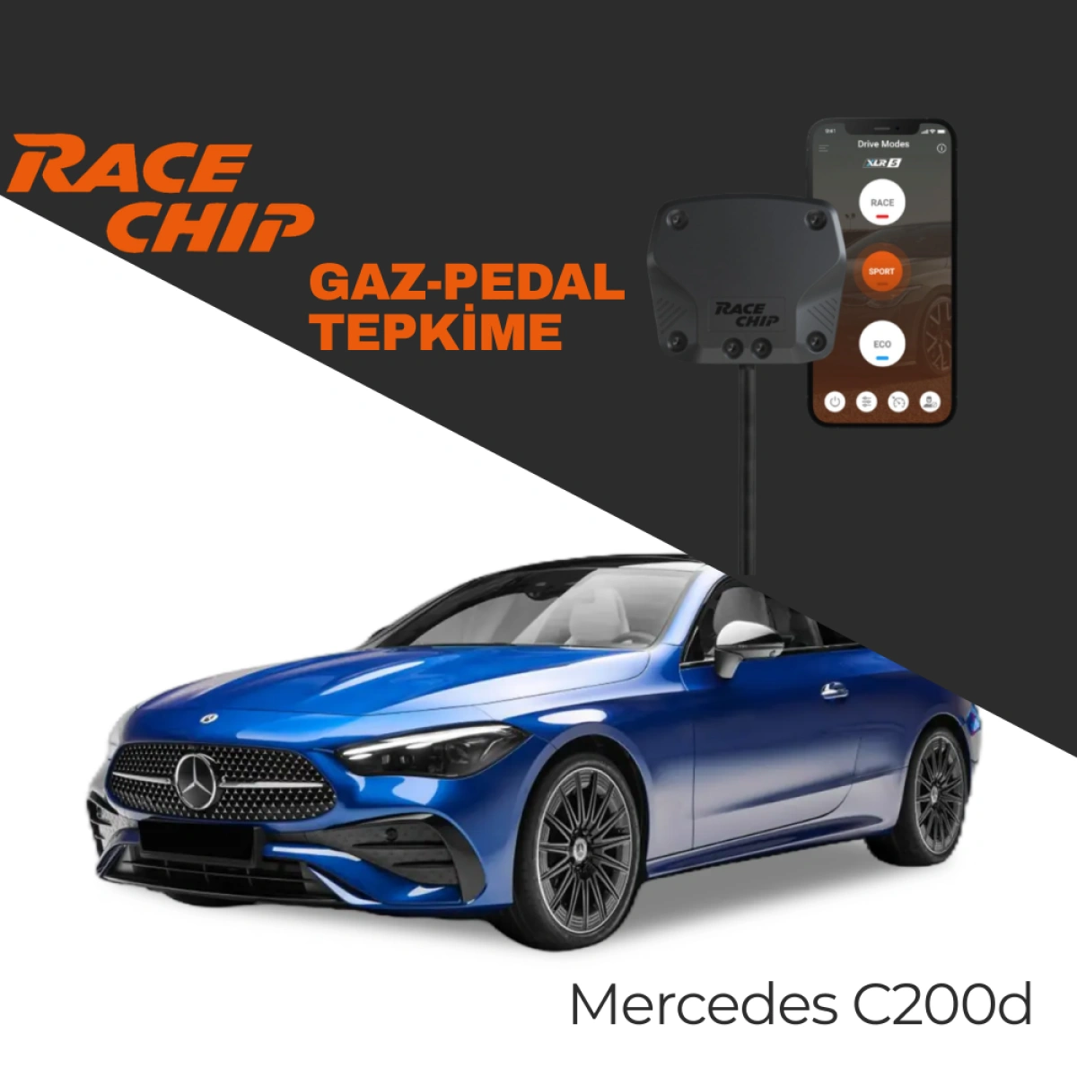 RaceChip XLR5 Mercedes C200d (W205) 1.6L 136 PS Gaz Pedal Tepkime Cihazı Eco-Sport-Race APP Bluetooth