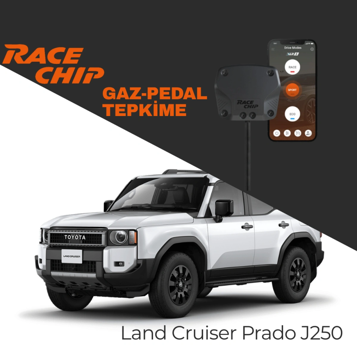RaceChip XLR5 Toyota Land Cruiser Prado (J250) 2.8 D-4D 202 PS Gaz Pedal Tepkime Cihazı Eco-Sport-Race APP Bluetooth