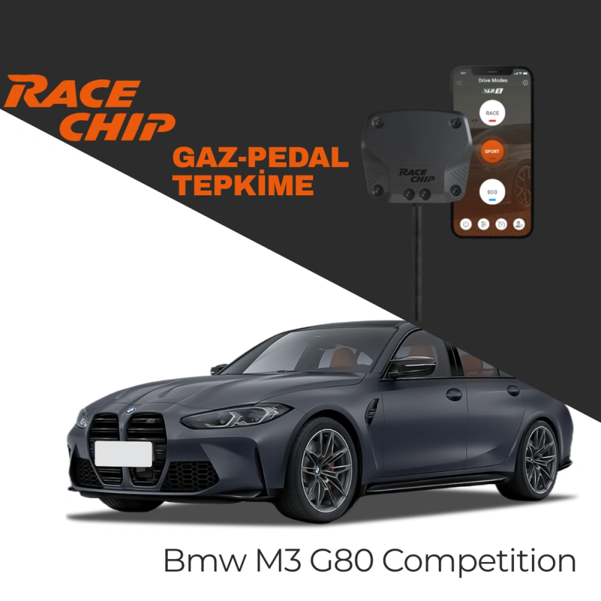 RaceChip XLR5 Bmw M3 Serisi (G80) M3 Competition 510 PS Gaz Pedal Tepkime Cihazı Eco-Sport-Race APP Bluetooth