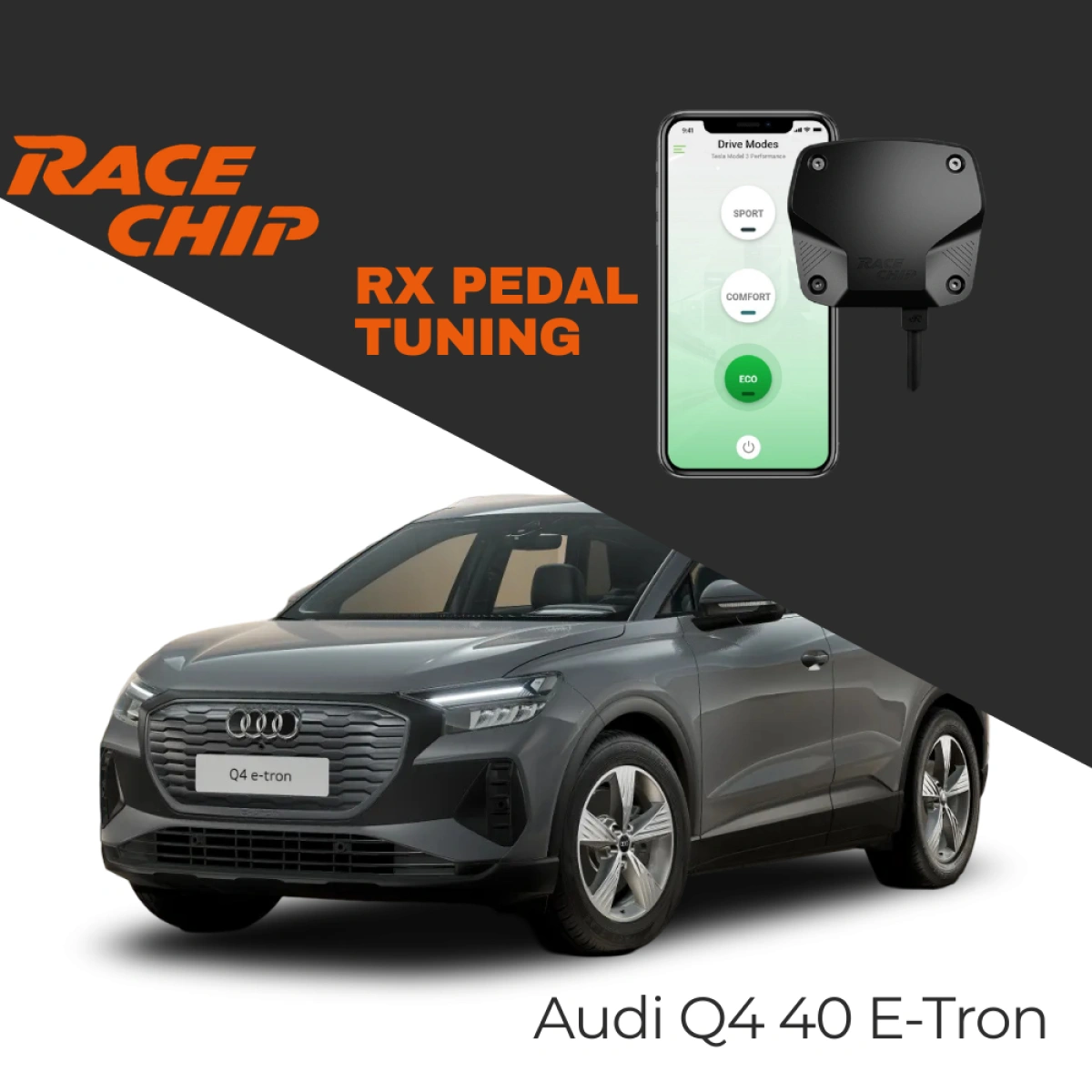 RaceChip Audi Q4 (F4) 40 E-Tron 50 204 PS Elektrikli RX Pedal Tuning - Menzil & Performans Eco-Comfort-Sport Mod