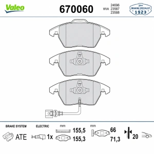 Valeo 670060 Ön Fren Balatası - VW Passat Golf Caddy Audi A3 - 155mm - 1 Set