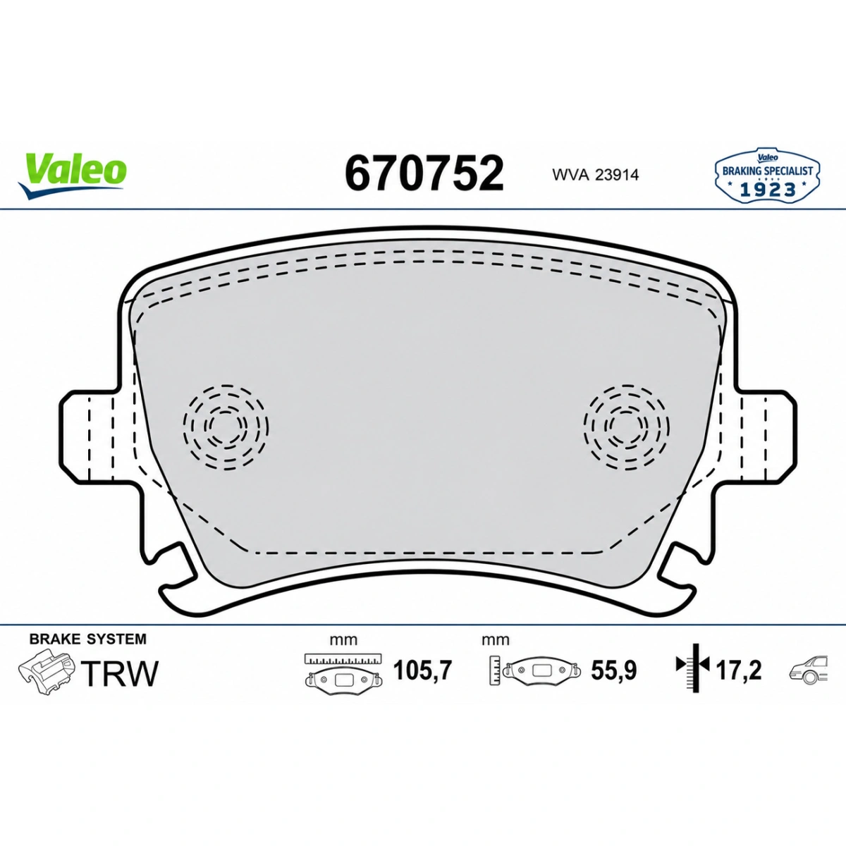 Valeo 670752 Arka Fren Balatası - VW Golf Passat Caddy Audi A4 A6 - 105mm - 1 Set