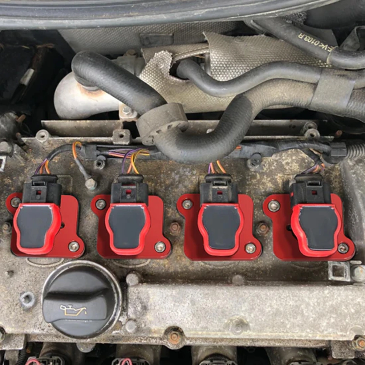 Bevinsee 91120084-RD Bobin Adaptör Plakası Seti Kırmızı - VW Golf MK4 Audi A4 TT 1.8T