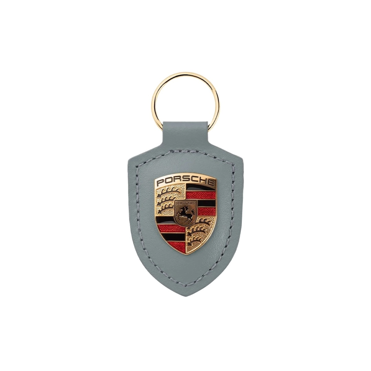 Porsche Deri Porsche Arması Anahtarlık Gri